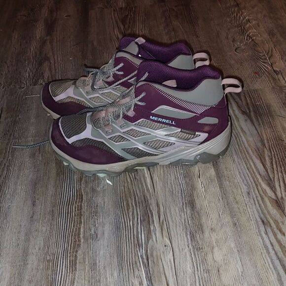 Merrell Moab 5 Mid Hiking Boots, #61726, Gray/Purple, Leather, Womens US Size 5 - Picture 1 of 7